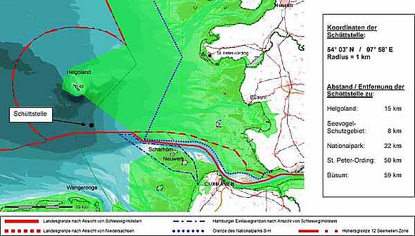 Lageplan der Baggergut-Ablagerung in der Nordsee
