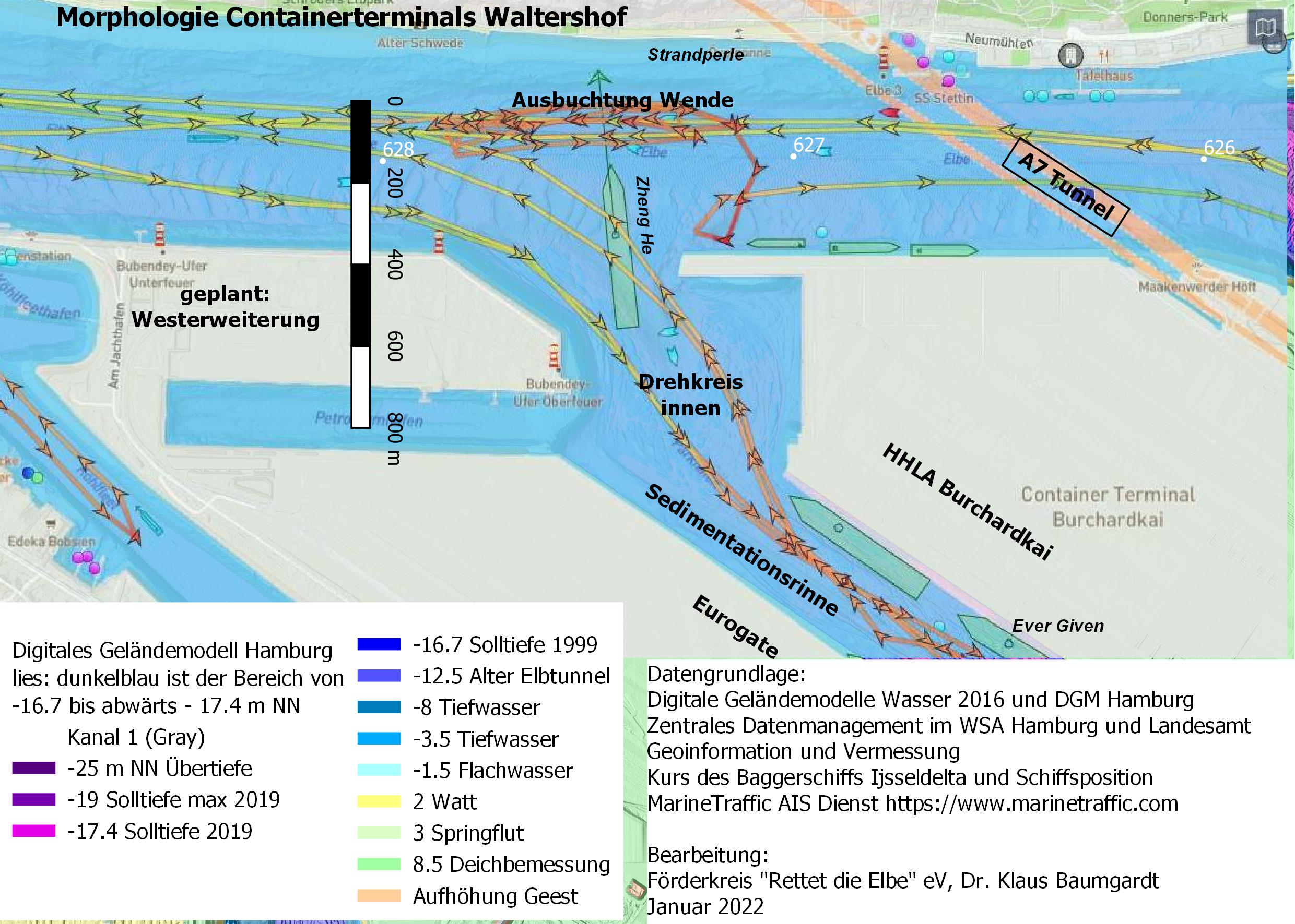 Navigation und Baggerei vor Waltershof